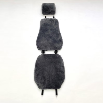 Genuine Sheepskin 100% Car Seat Cover for All Car Brands, Short Wool Car Seat Covers with Anti-Slip Back, Neck Pillow & Seat Cushion - Grey